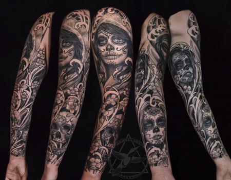 Jake Bertelsen - Unique Full Sleeve Sugar Skull Tattoo